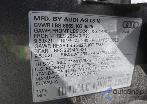 2018 Audi Q7 3.0T Premium z USA, uszkodzony, nr VIN WA1VABF74JD037768